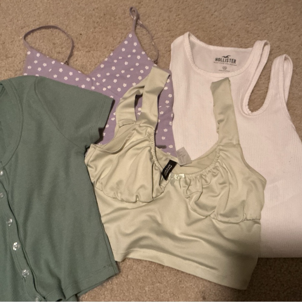 Hollister Lavender Floral Top and Green Ribbed Top